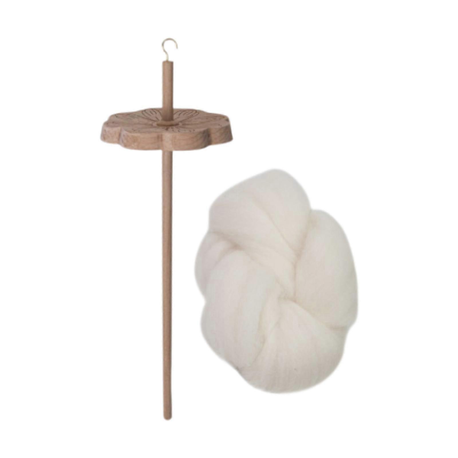 Drop Spindle Practical Portable Wood Top Whorl 1 Spindle with Wool