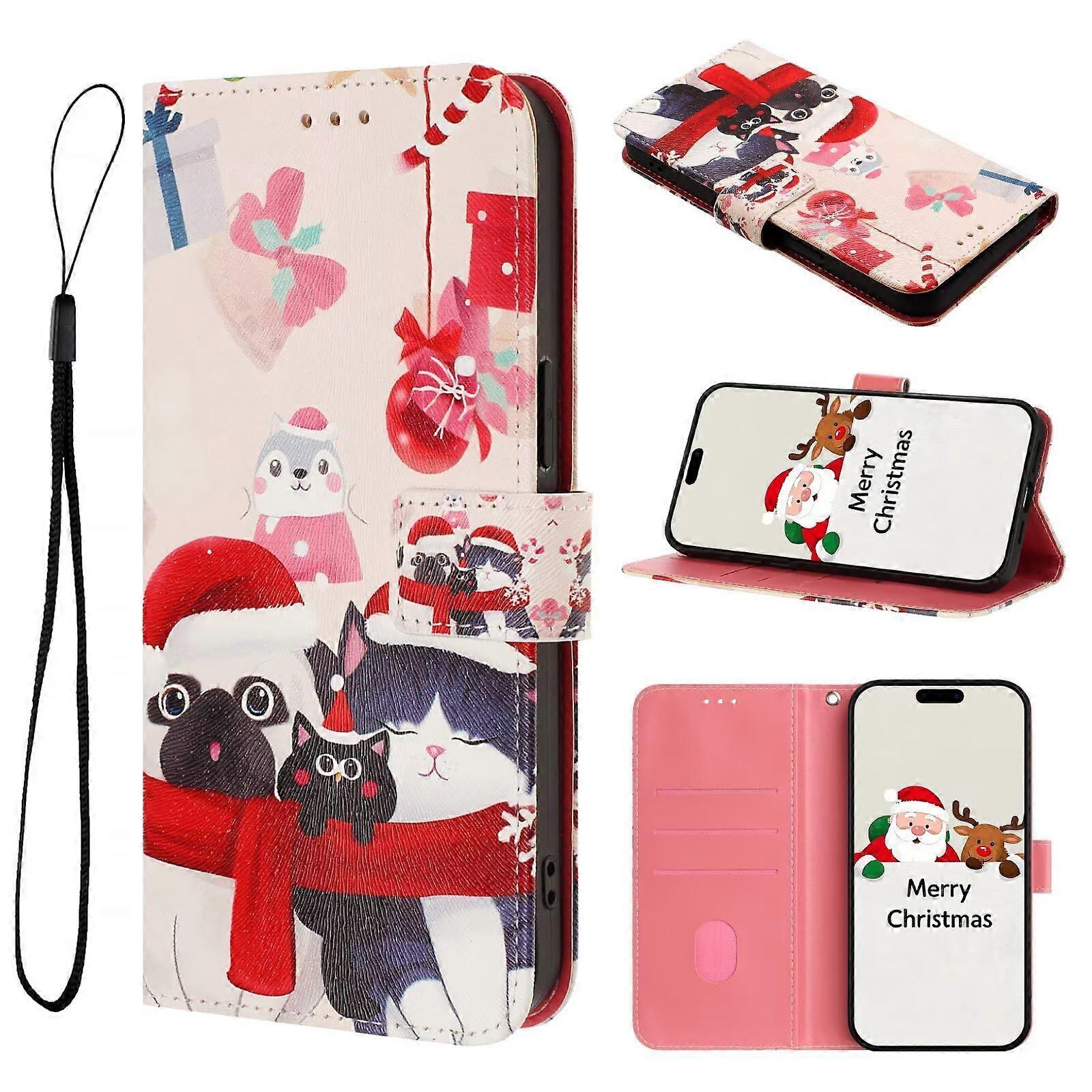 PU Leather Wallet Case for Nokia C01 Plus, Card Slots, Stand View, Magnetic Closure, Snowman Pattern