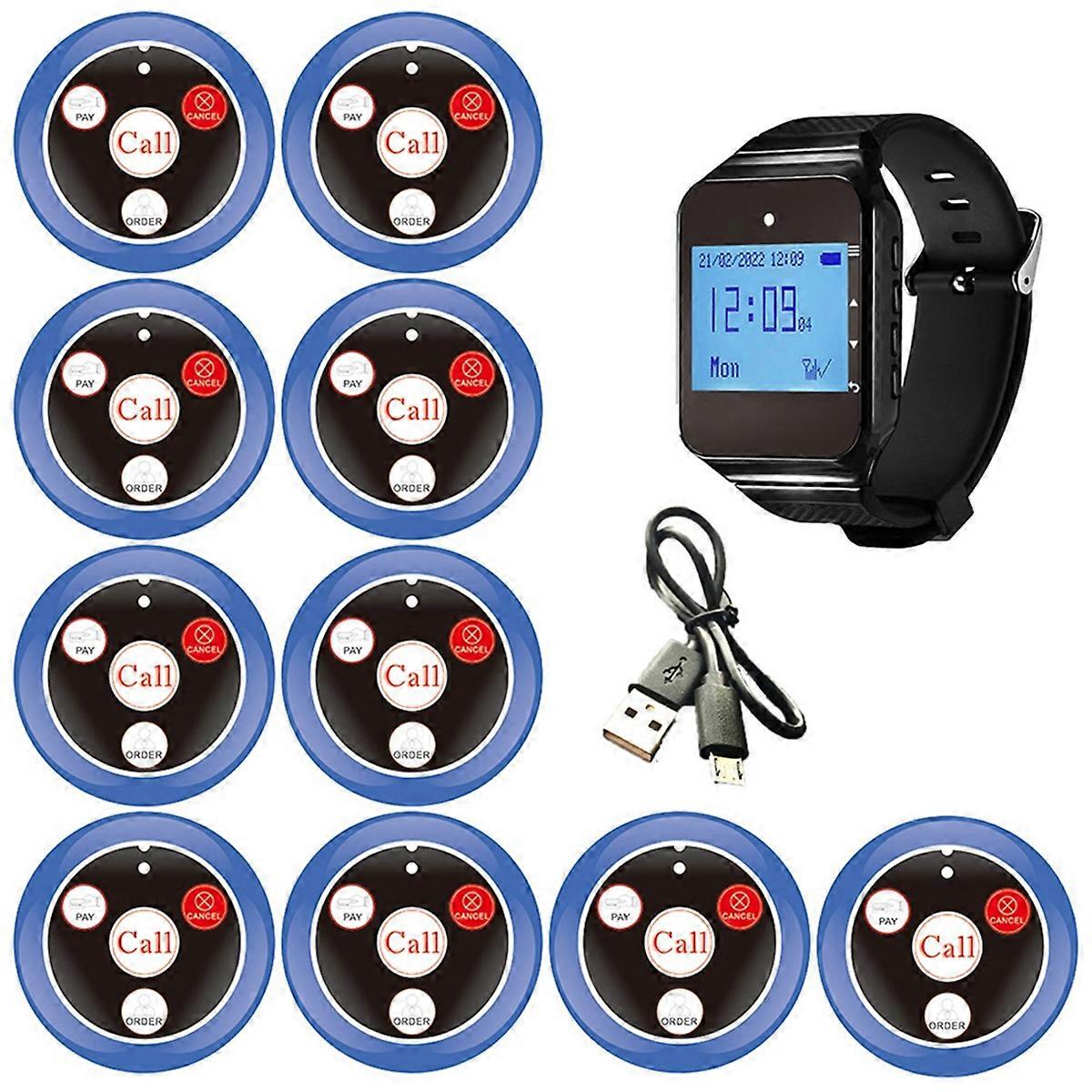 Restaurant Pager Waiter Calling System with Watch Call Button, Blue