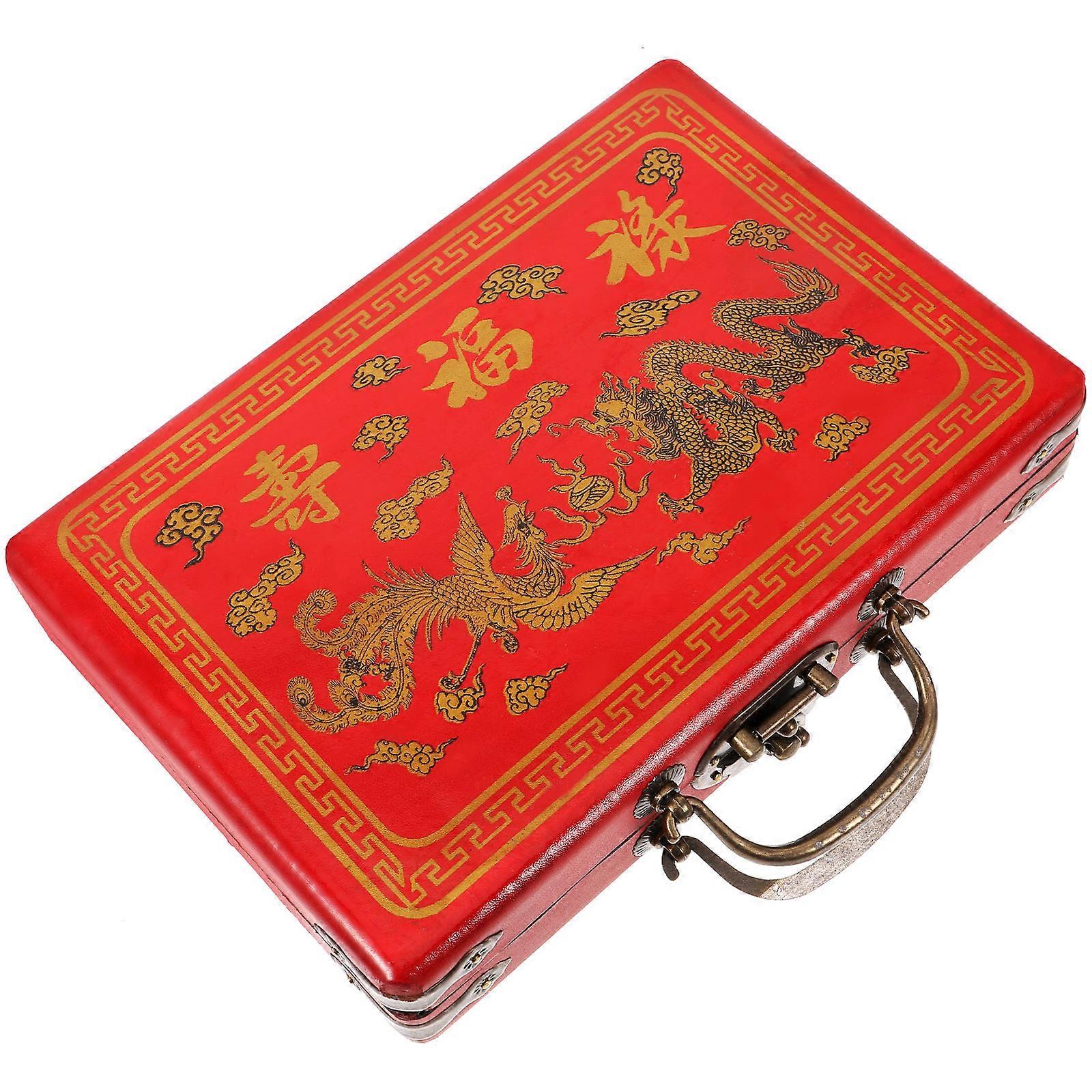 Chinese Mahjong Box Wooden Storage Box for Portable Mahjong Tile Storage 3Pcs