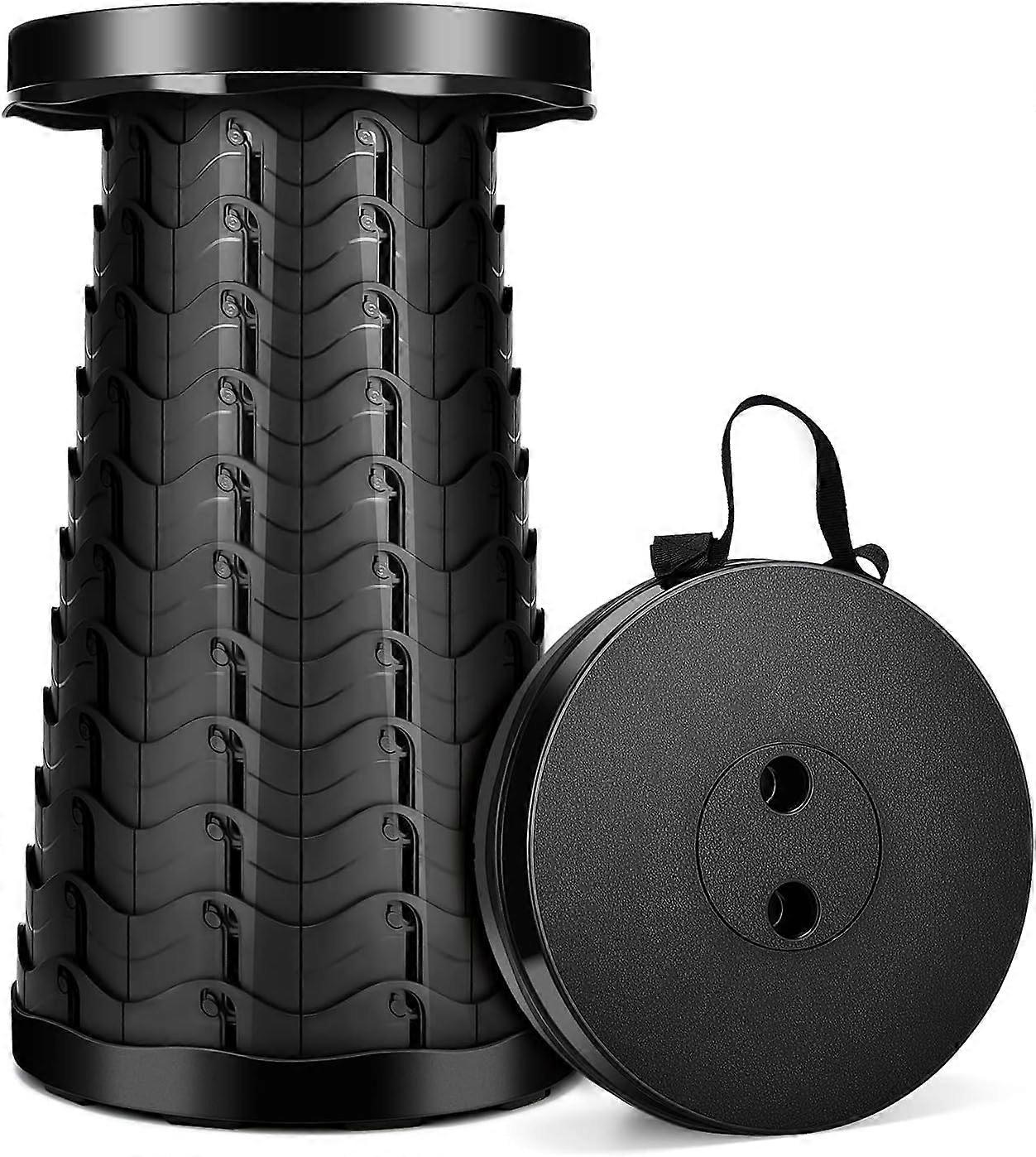 Portable Telescopic Stool, Height Adjustable Folding Stool, Black, 440 LB Capacity, Lightweight, Camping Fishing Hiking