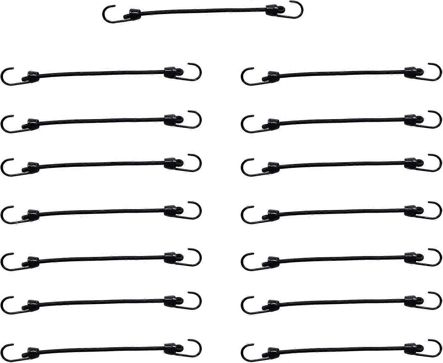 Mini Bungee Cord with Hooks 6 Inch, Plastic Coated, Without Sharp Hook End, 15