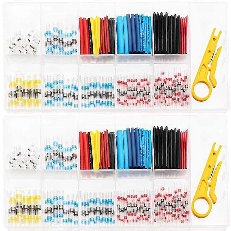 200PCS Heat Shrink Terminals, 110PCS Heat Shrinkable Tubes For Wires, Soldered Connector Kit, 90PCS Stripping Knife