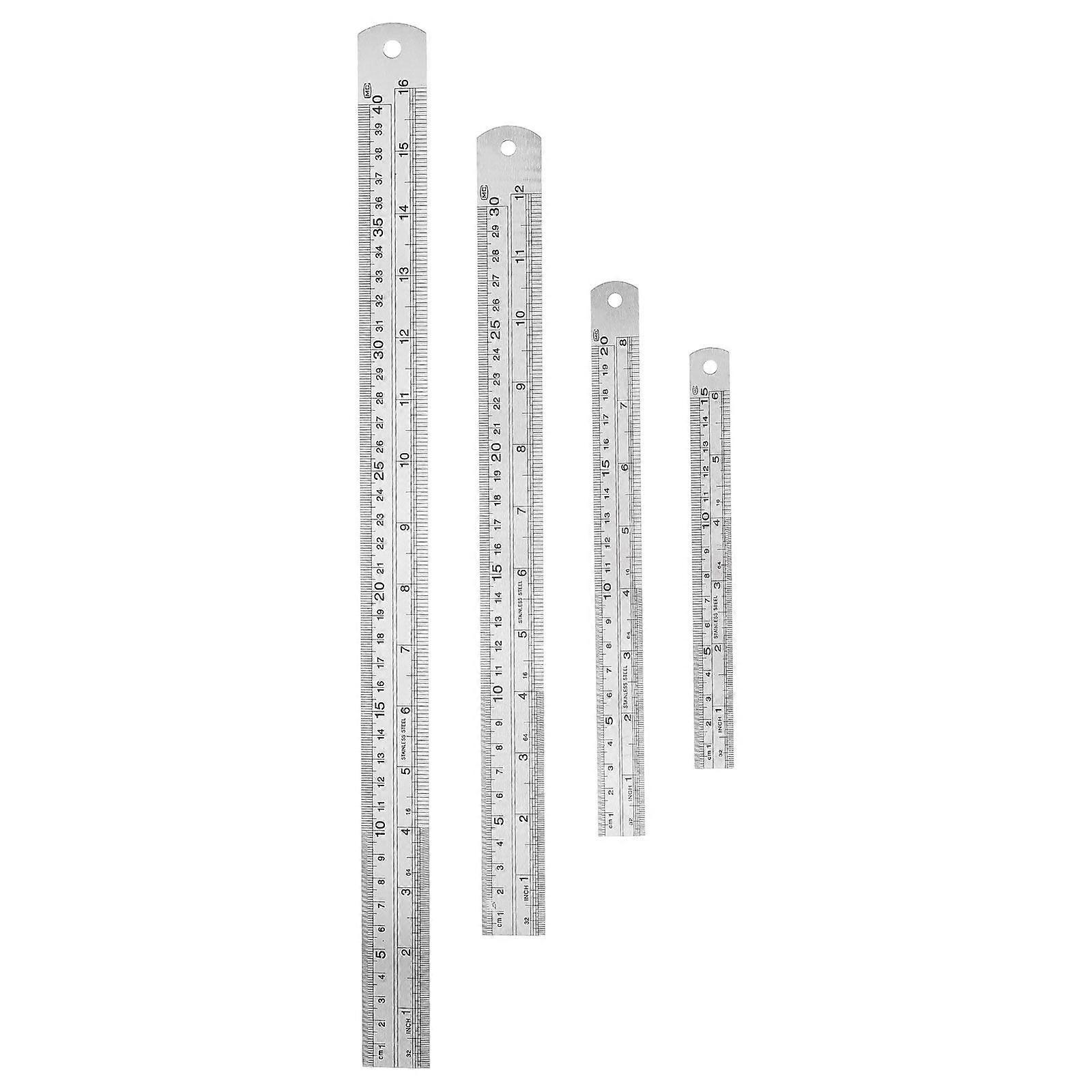 4pcs Stainless Steel Ruler Set Double Sided Metric And Imperial Scale Ruler Precision Measuring Tool For Office And School 15/20/30/40cm