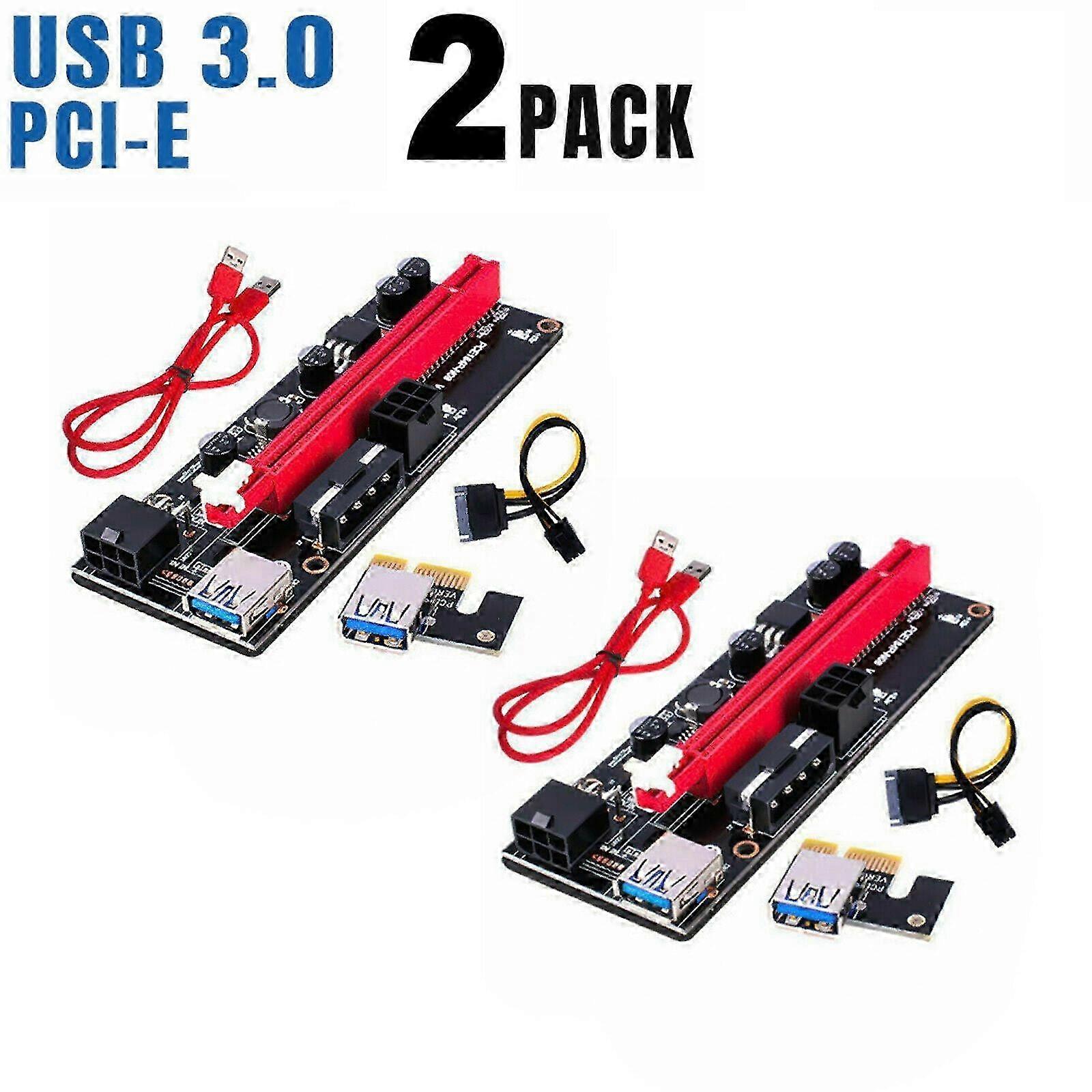 PCIE Riser VER 009S 1X to 16X Extender for GPU Mining, Compatible with USB 3.0, 60cm Cable, 4 Solid Capacitors, 2-Pack