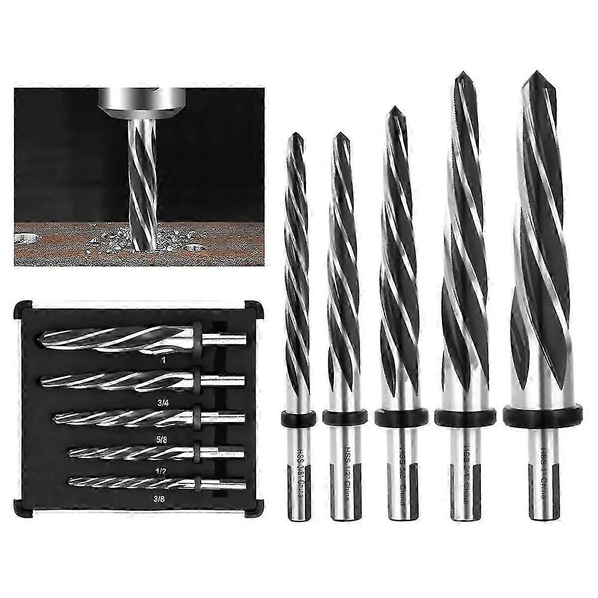 HSS Bridge Construction Reamer Set,3/8in 1/2in 5/8in 3/4in 1in Taper Bridge Reamer Drill Bit compatible with St
