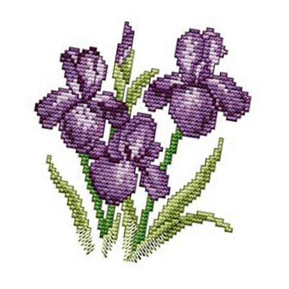 Fower Pattern Stamped Cross Stitch Kit Pre-Printed Fabric 17x17cm 14CT