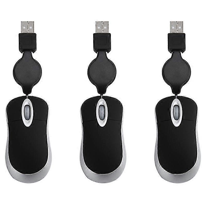3x Mini Usb Wired Mouse Retractable Cable Tiny Small Mouse 1600 Dpi Travel Mice For Windows 98 2000