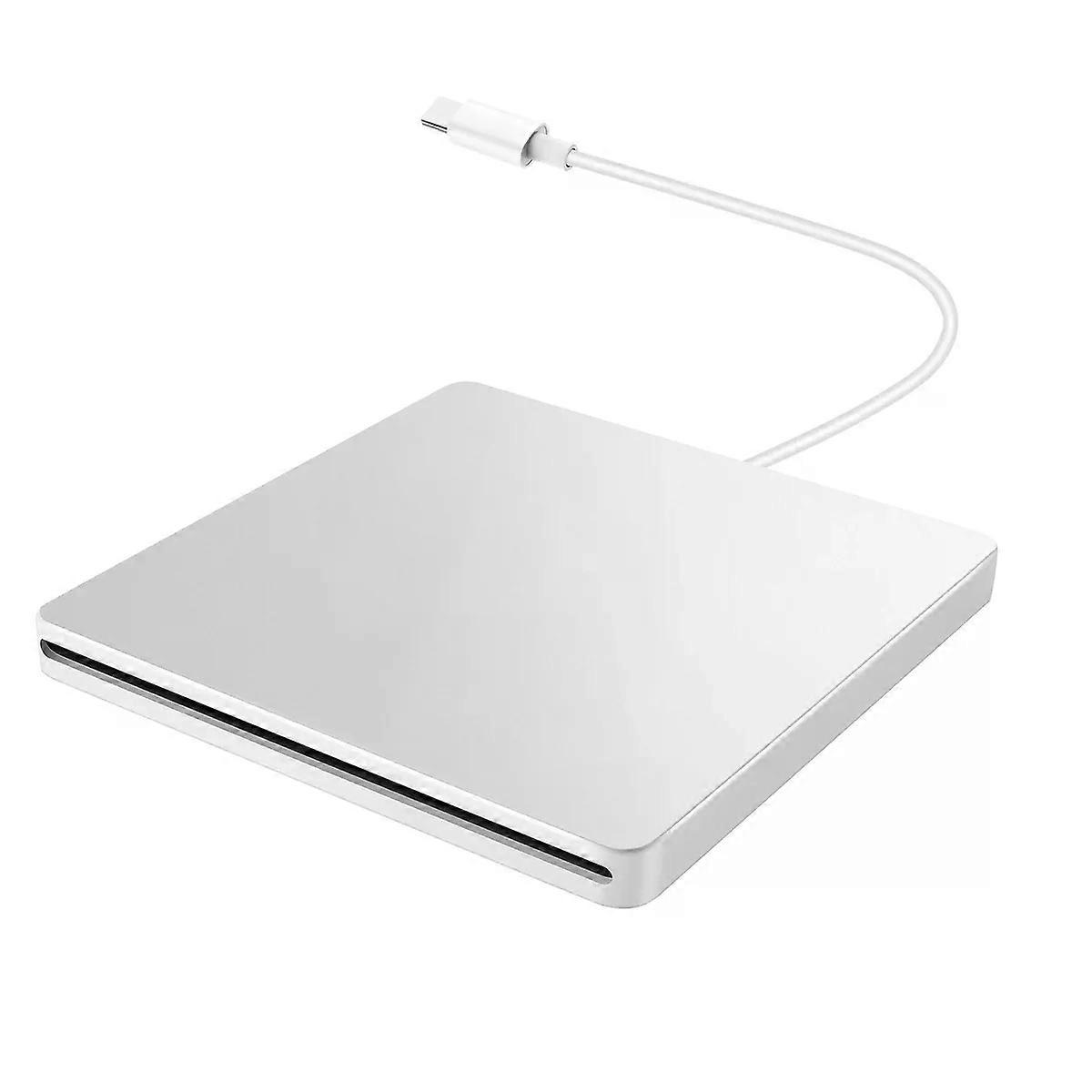 Supernew USB External CD/DVD Drive Type C Portable Drive-Free CD Movies Players for Laptop PC Windows Mac Silver