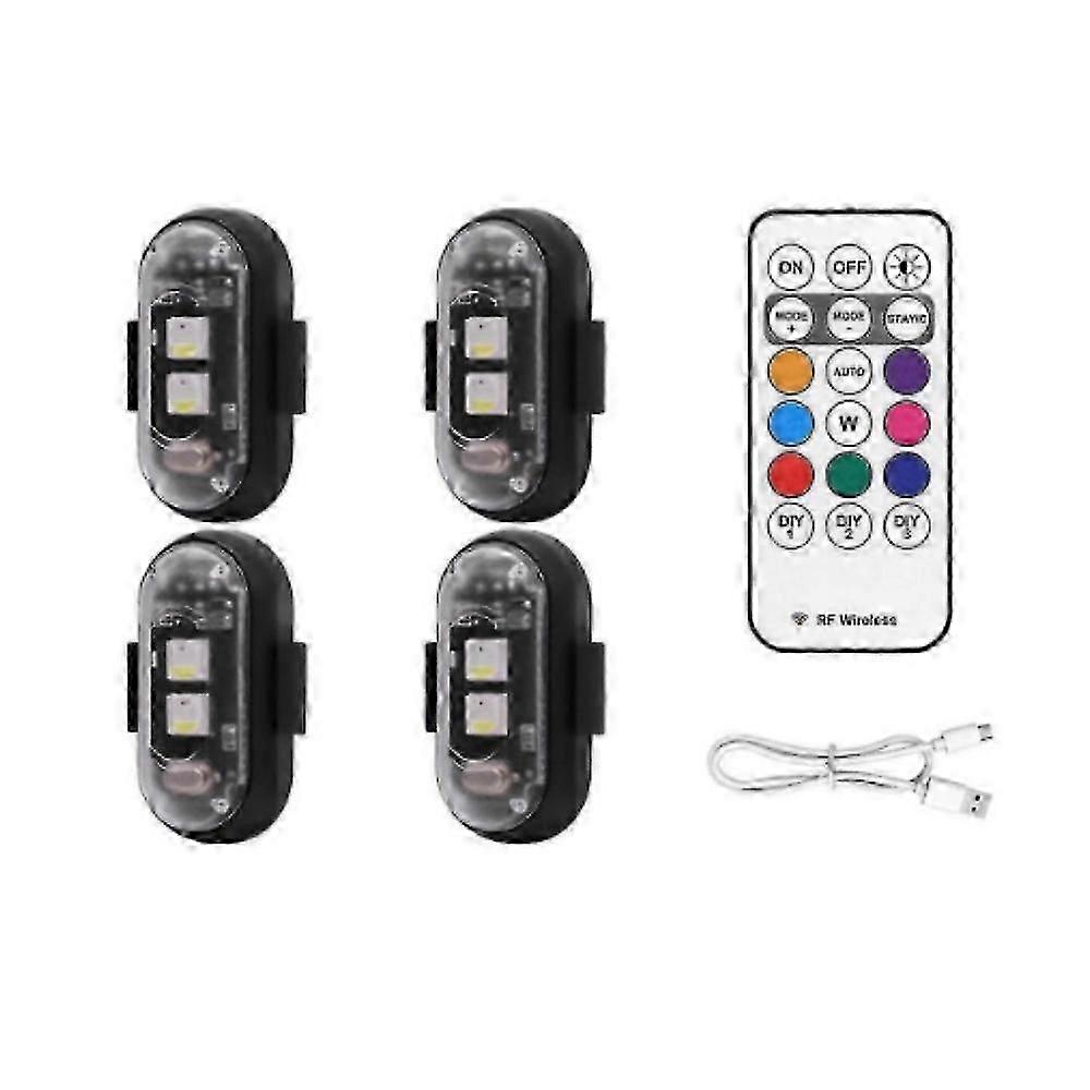 4PCS Wireless LED Strobe Lights with Remote Control, 8 Colors USB Charing Waterproof Emergency Warning Lights