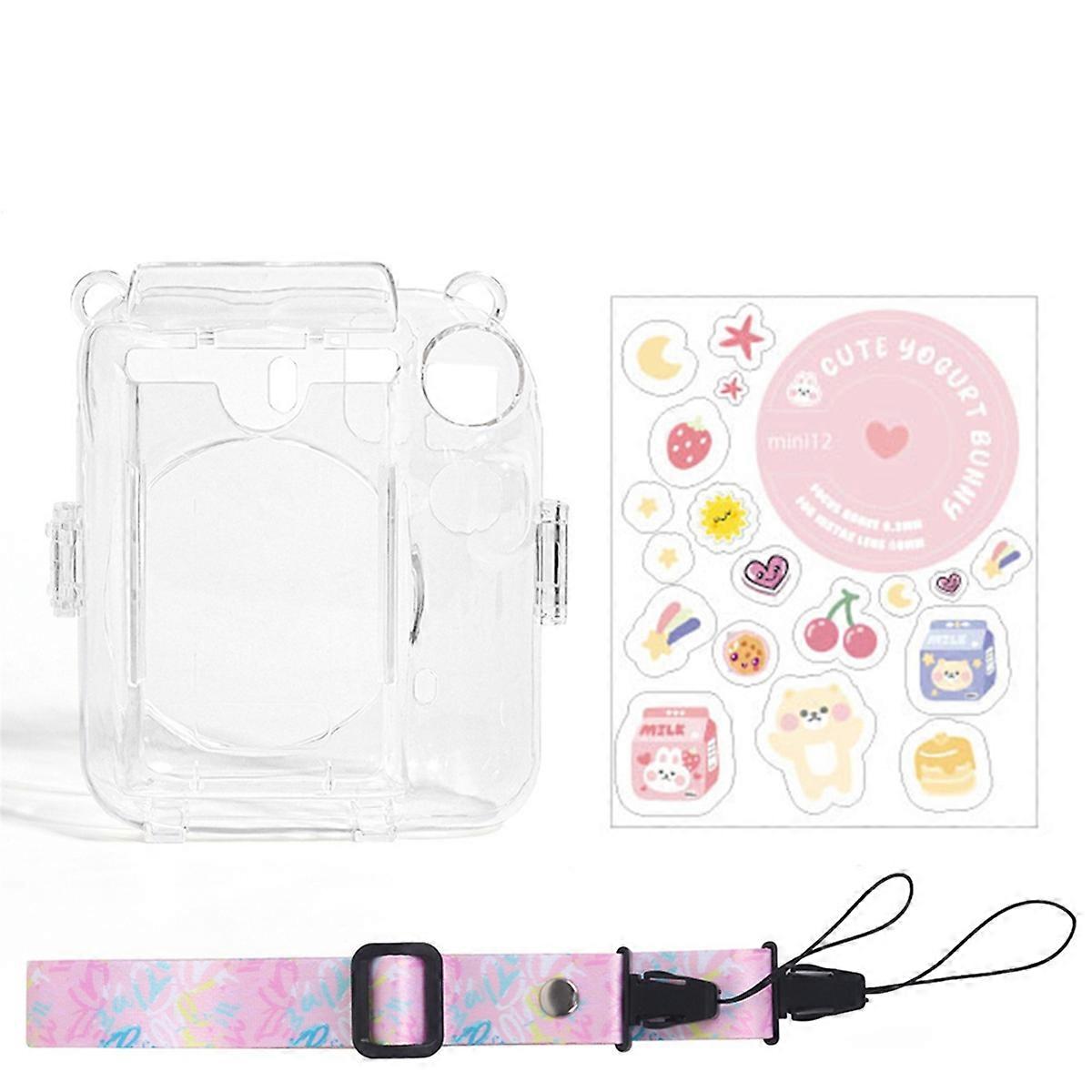 For Mini 12 PC Camera Case Protection Cover Shoulder Strap Storage Bag Strap Sticker Set Pink
