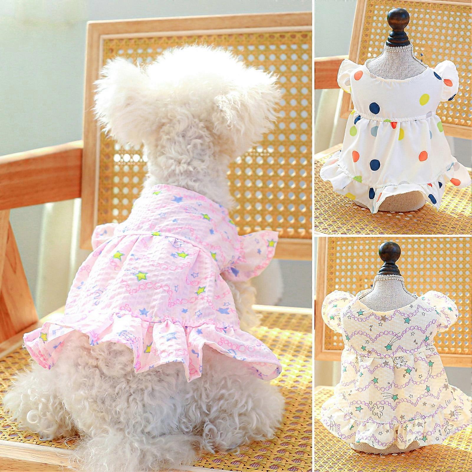 Hesroicy Pet Supplies Polyester Dress with Wave Edge, Floral and Spot Design, and Breathable Fabric for Spring and Summer