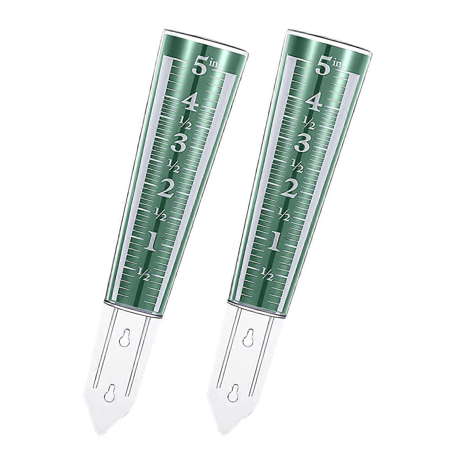 Set of 2 Clear Rain Gauges Weatherproof Construction Magnified Scale for Accurate Rainfall Measurement Easy Setups  Green