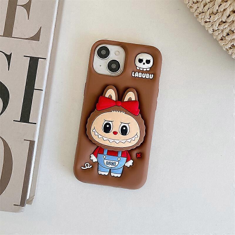 3D Soft Silicone Labubu Phone Case for iPhone 16 15 14 13 11 Pro Max With Holder