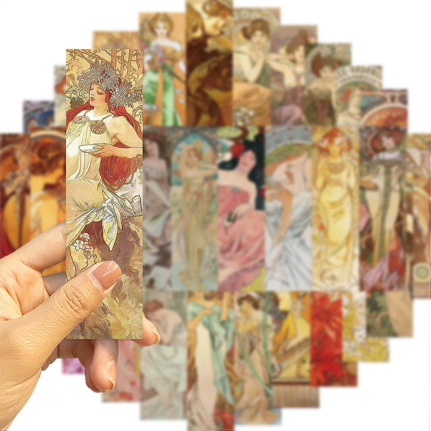 30 Mucha Art Retro Series Minimalist Journaling Creative Materials for DIY Reading Paper Bookmarks