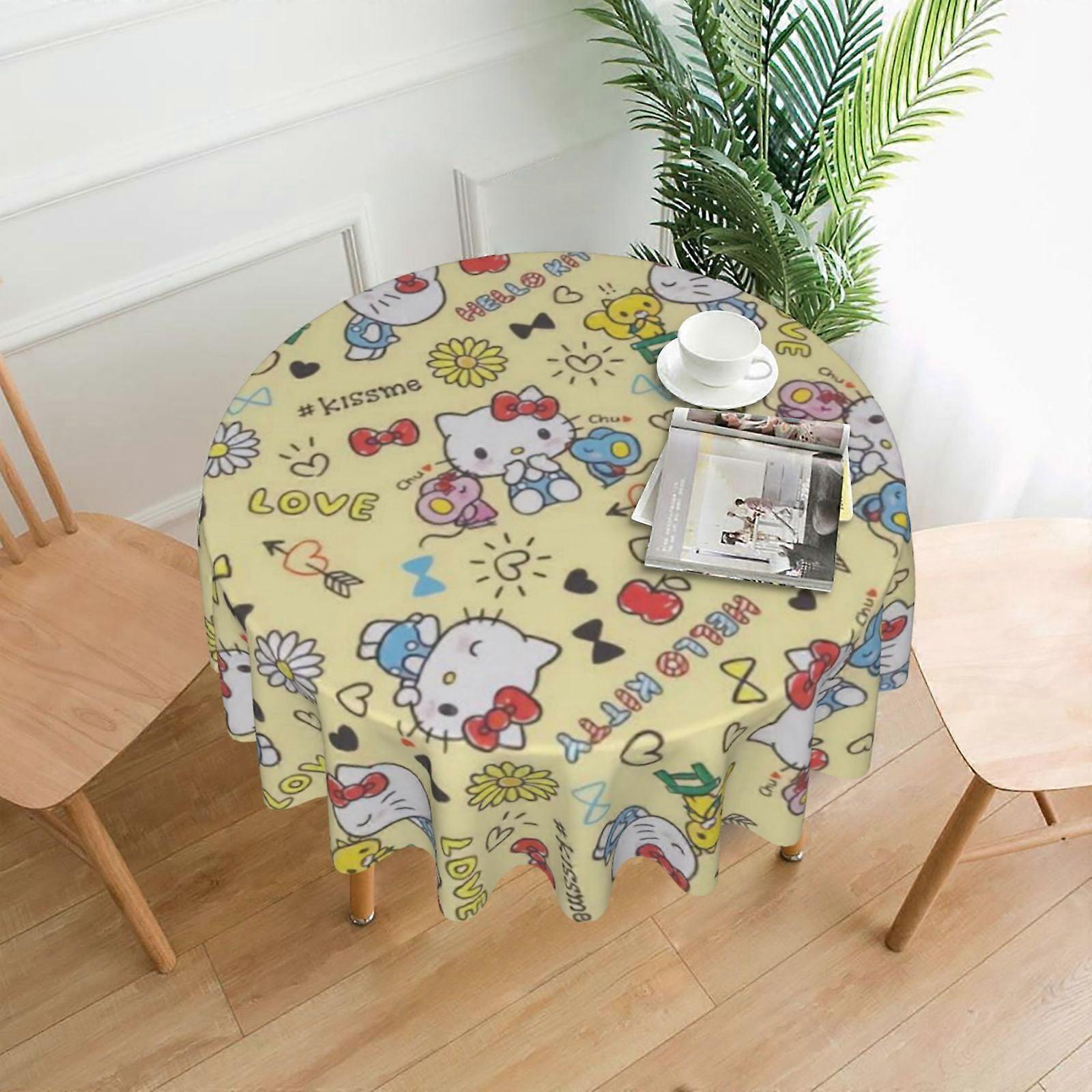 Hello Kitty Rectangular Tablecloth, Water Resistance Antiwrinkle Spillproof Soft Fabric, 60in, Compatible with Dining Room, Parties Decor