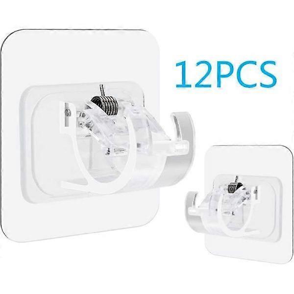 12 pcs Curtain Holders Without Drilling, Self-Adhesive Curtain Rod Holders, Transparent Hooks for Curtains or Towel Hangers