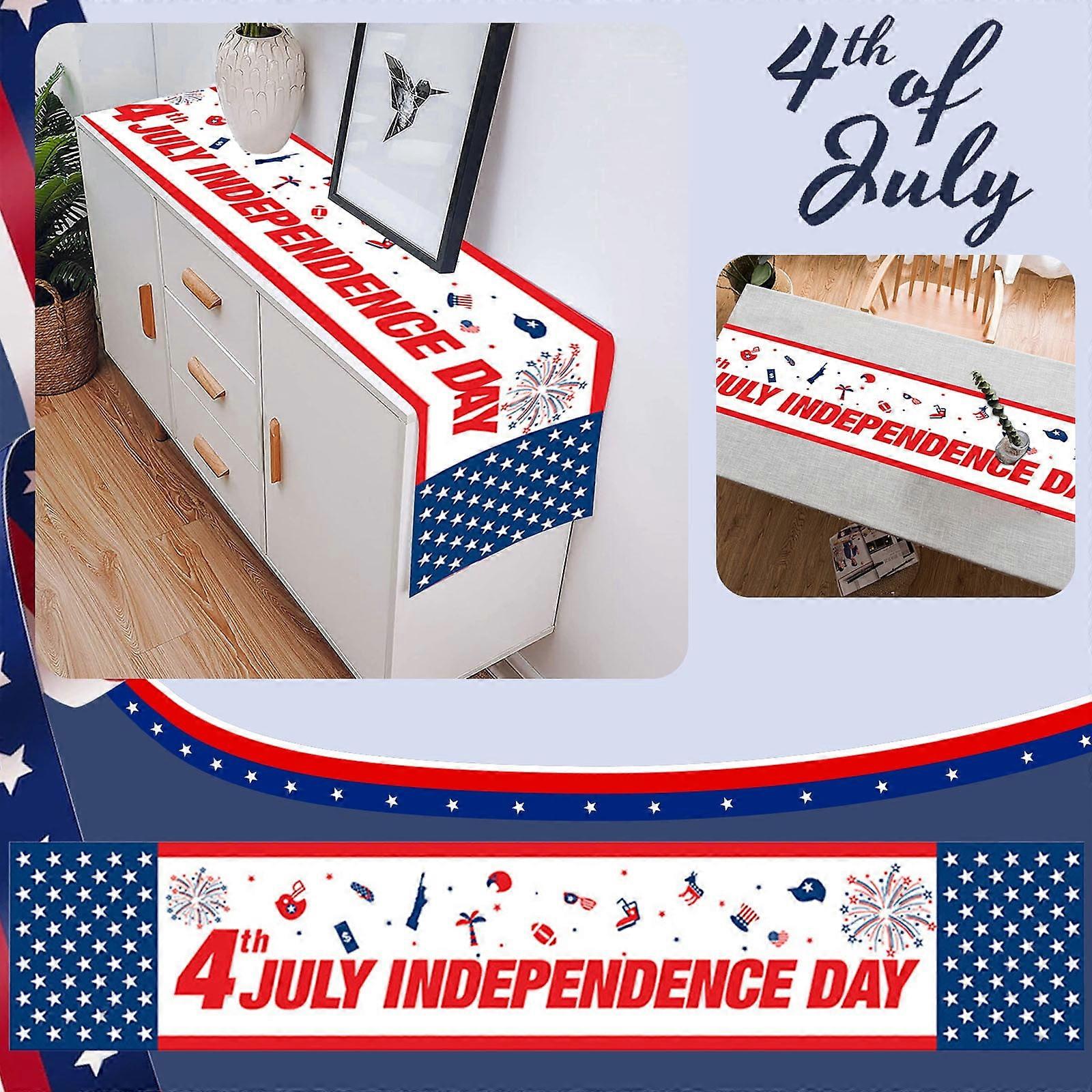 Xubond American Flag Table Runner, 4th July Patriotic Memorial Day Indoor Outdoor Home Decor Banner, Custom Kitchen Decoration
