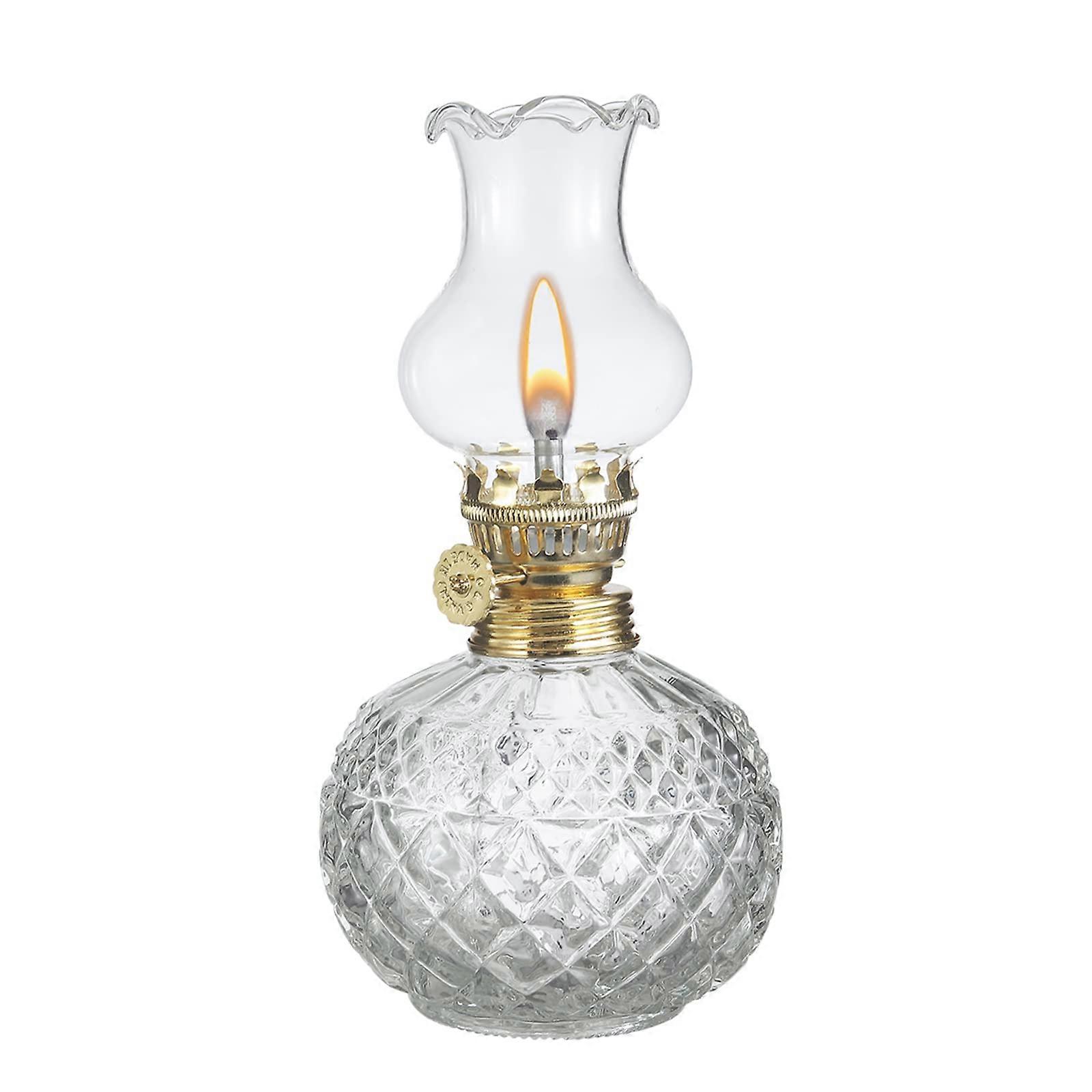 Vintage Glass Oil Lamp with Clear Lampshade, Adjustable Switch Kerosene Lantern 7.08in