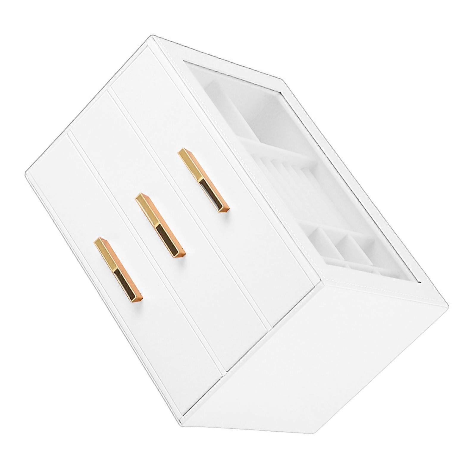 Portable Jewelry Organizers for Home and Travel Featuring Secure Lock Mechanism Three Layer Structure Glass Top  White