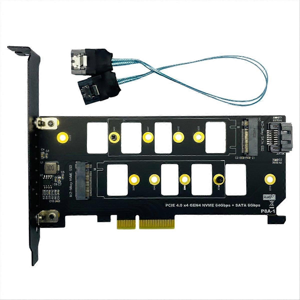 PCIE 4.0 to M.2 SSD Adapter Card PCIE X4 GEN4 to M.2 NVME SSD+ Dual SSD Adapter Card NVME 64Gbps + 6GbPS