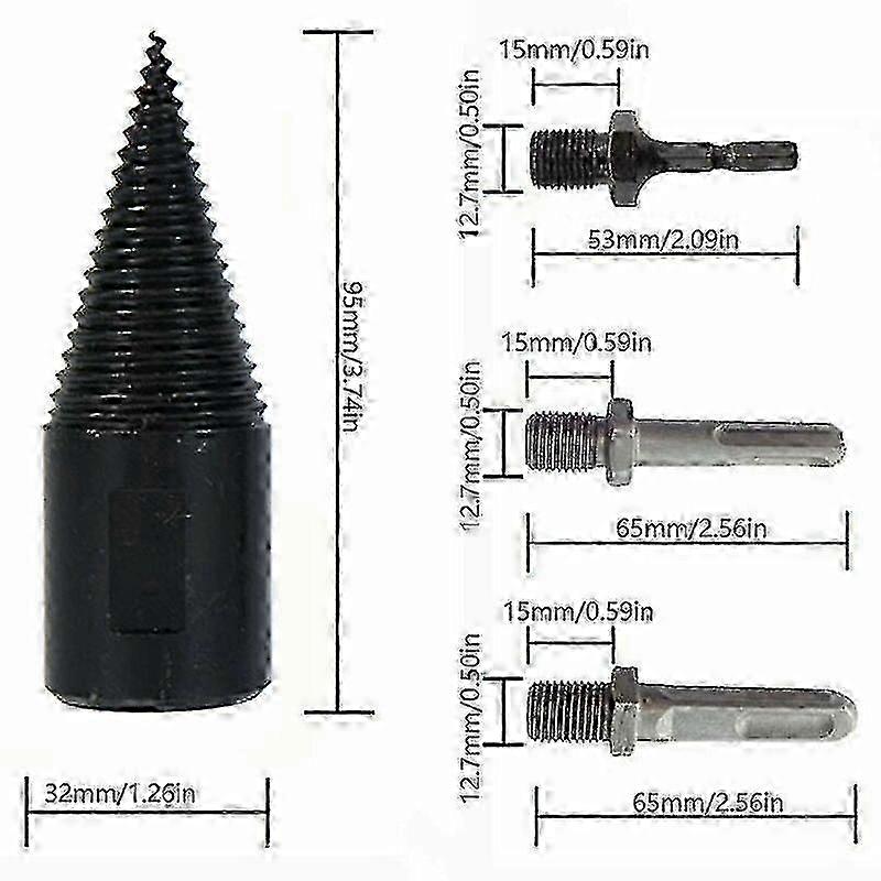 32mm Log Splitter Cone Bit for Wood Splitting - Heavy Duty Drill Bit for Firewood, Camping & Farm Use