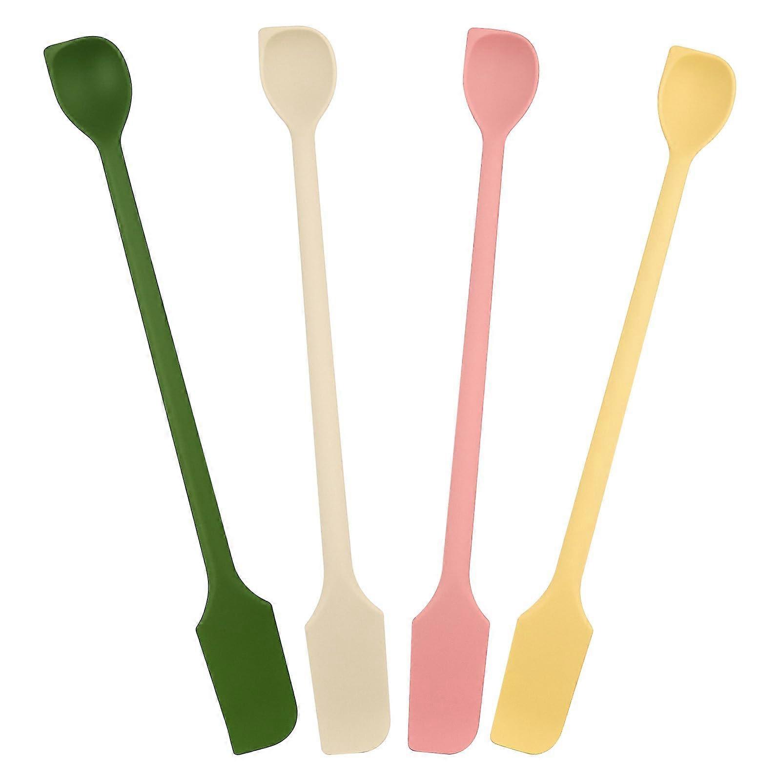 4PCS Mini Silicone Spatula Set DoubleHeaded Flexible Scraper for Kitchen Jars Makeup Skincare