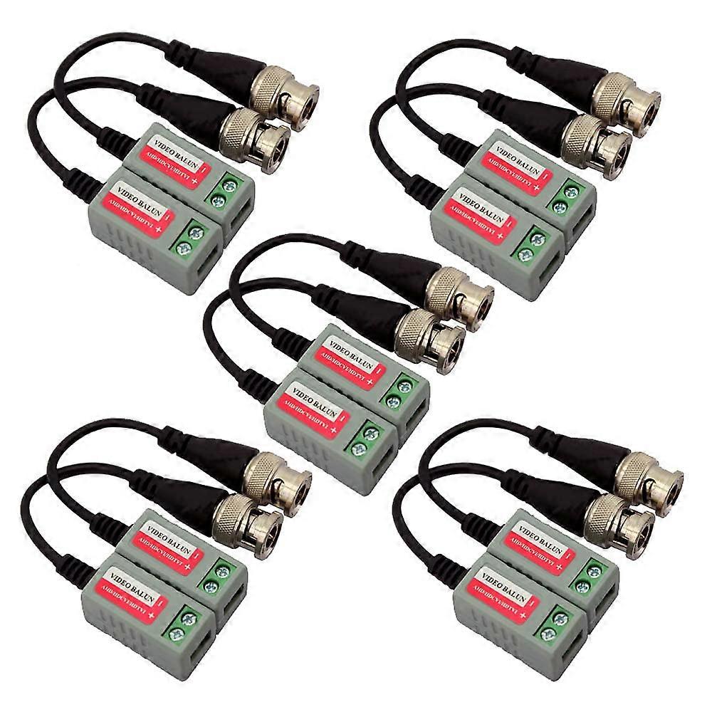 5 Pack Mini CCTV BNC Video Balun with Pigtail, Passive UTP Transmission for HDTVI CVI AHD Cameras