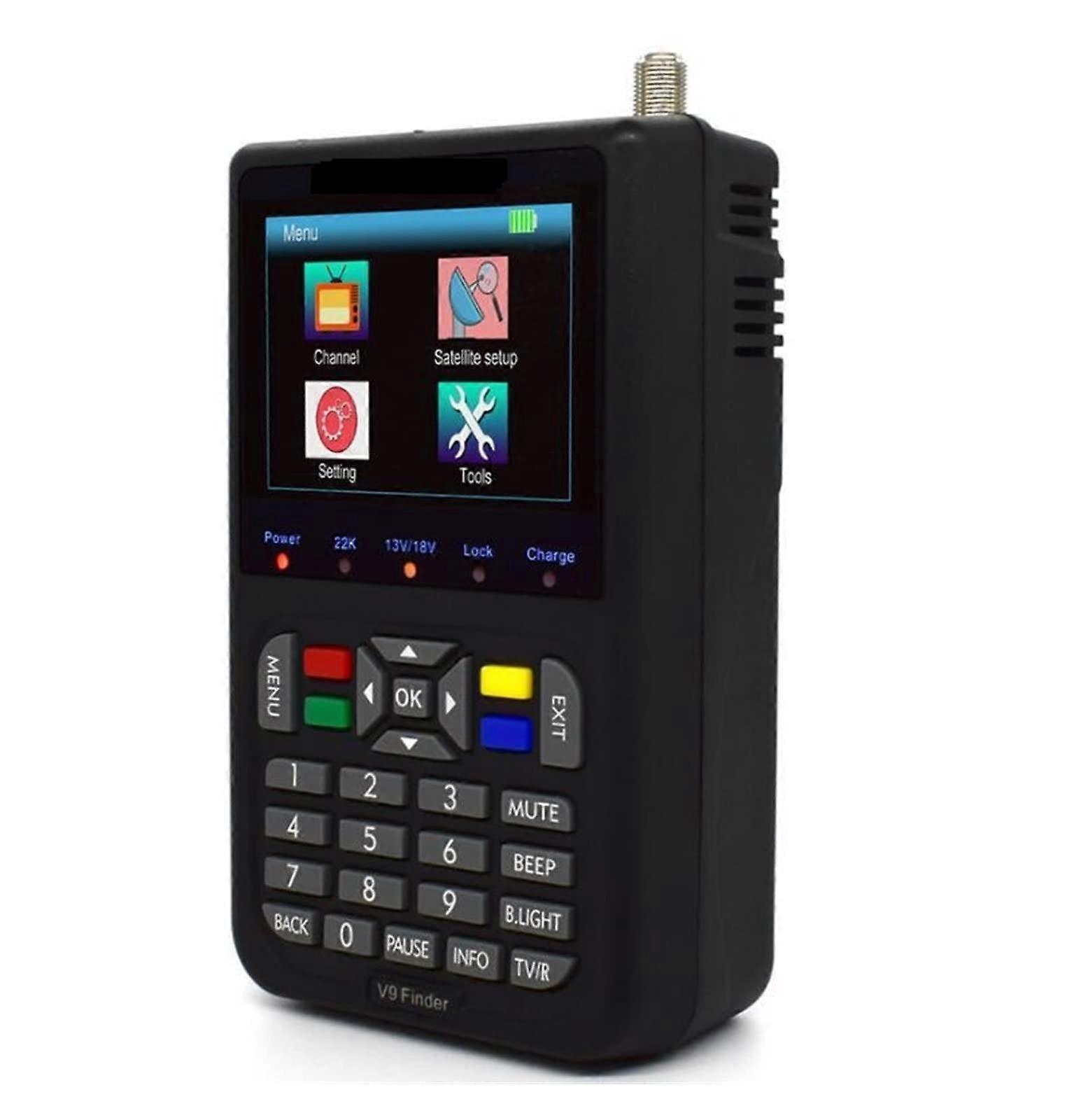 Satellite Signal Finder Meter V9 H.265 DVB Compliant with 3.5' LCD and Rechargeable Battery for Dish Alignment Black