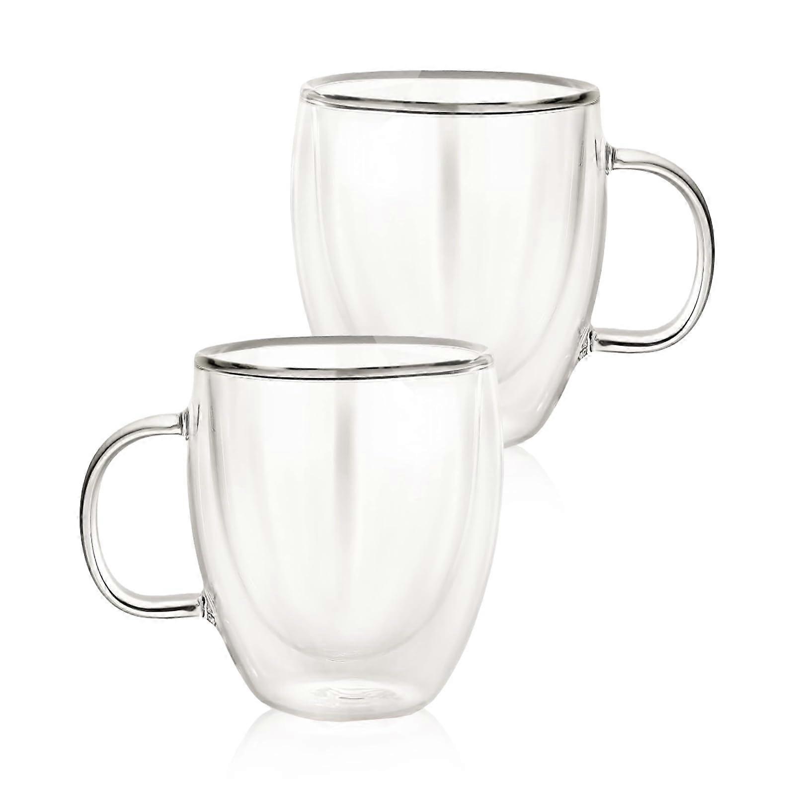 Insulated Glass Coffee Mugs 5oz Set of 2, Double Wall Borosilicate Cups for Hot or Iced Drinks