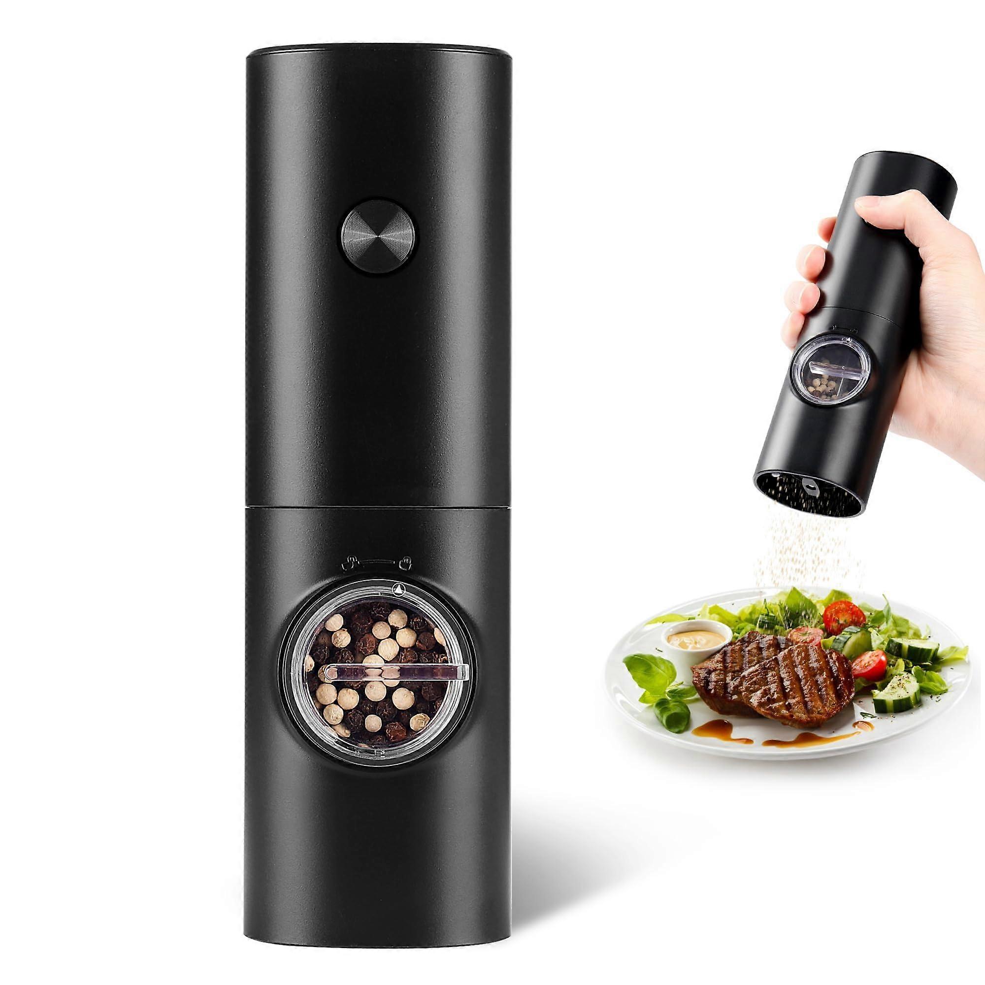 Electric Pepper Grinder with Adjustable Coarseness, LED Light, OneHand Operation, Battery Powered, Ceramic Mill (1 Pack)
