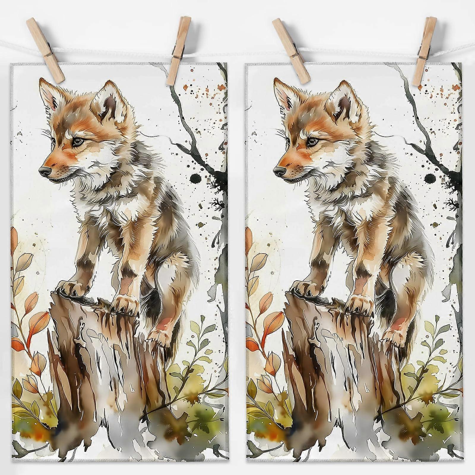 Microfiber Hand Towels Set Quick Dry Soft Absorbent Cute Wolf Design for Kitchen Bathroom