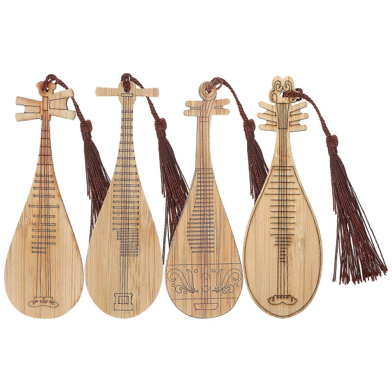 4Pcs Bamboo Pipa Bookmarks for Decorative Use with Tassel Bookmarks