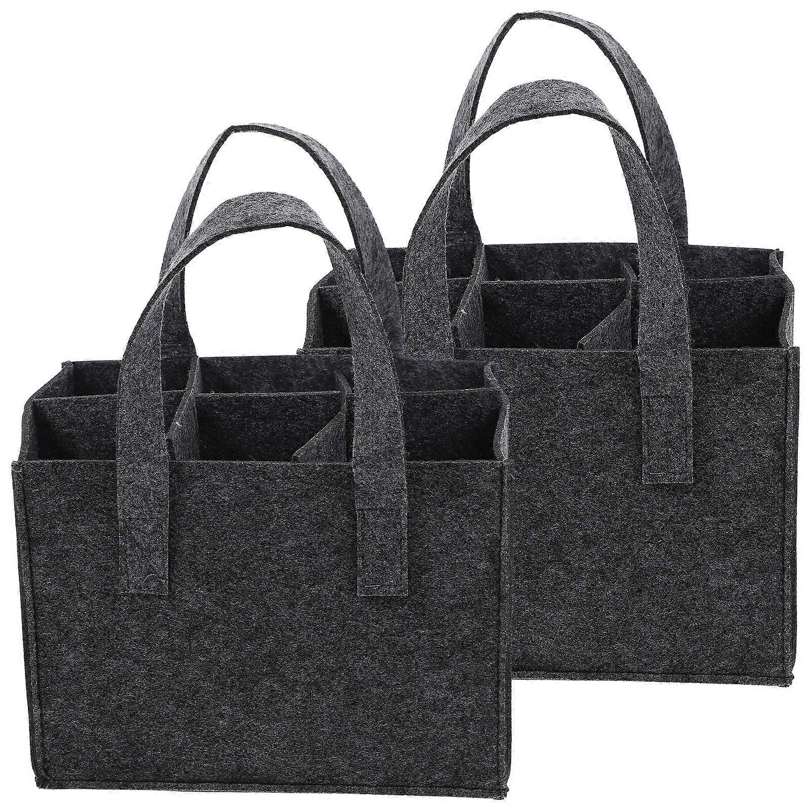 Portable Bag Black Rectangular Shape Travel Picnic Bottle Organizer 2Set