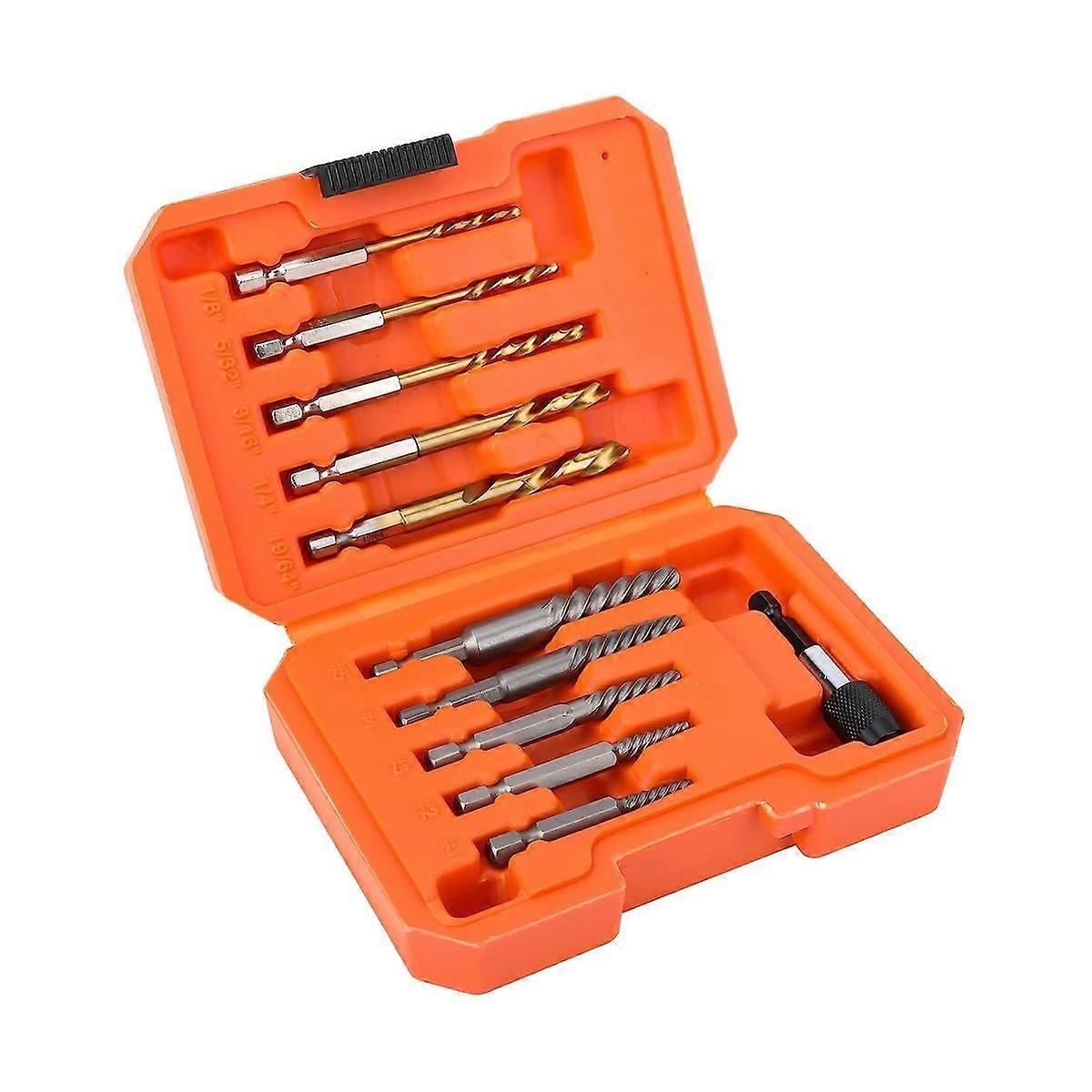 10-Piece Screw Extractor Set and Universal Drill Bit Holder, Left Hand Drill Bit Set, for Removing