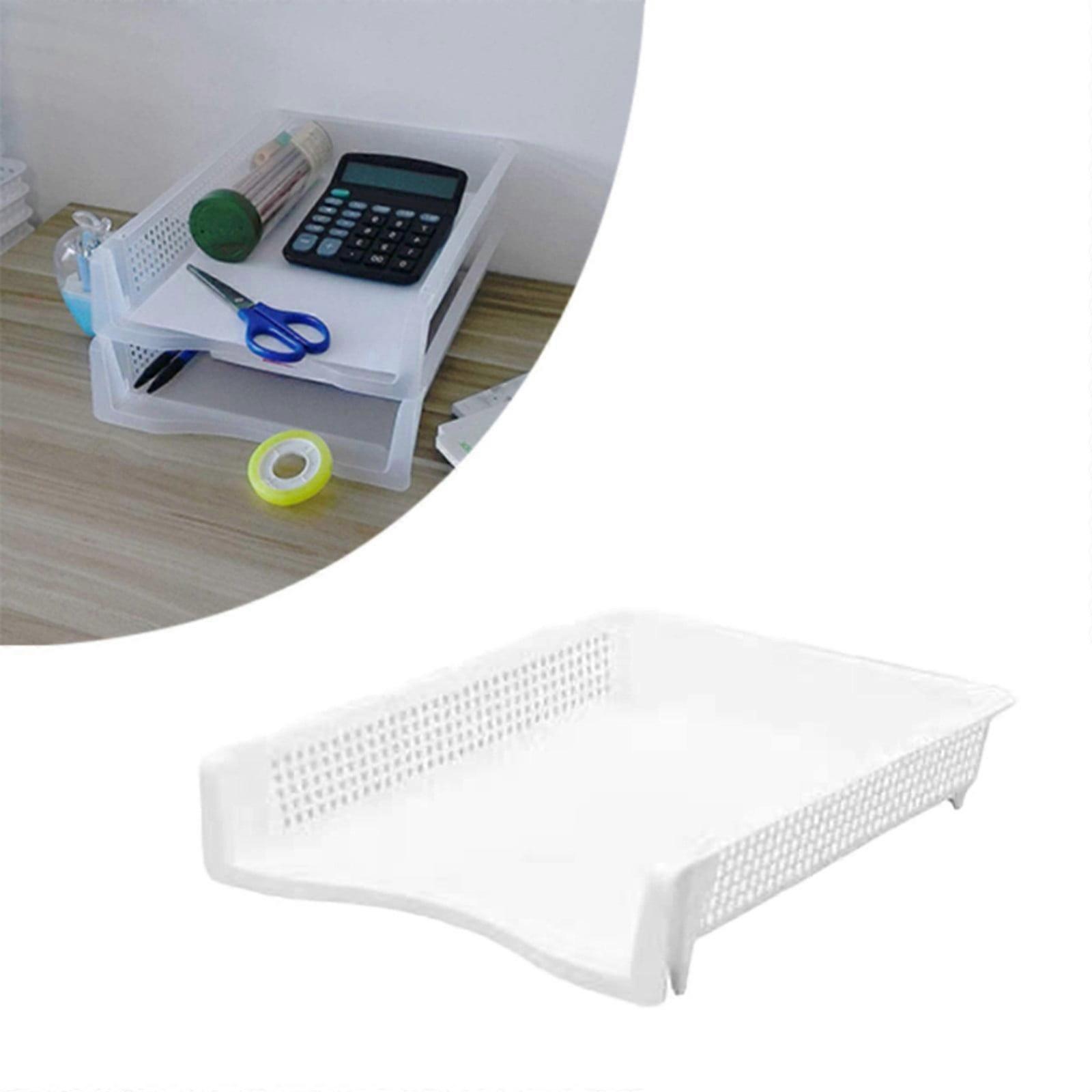 (White) File Box Desktop Document Organizer Stackable Laminated Plastic Papers Rack Storage Tray For Home
