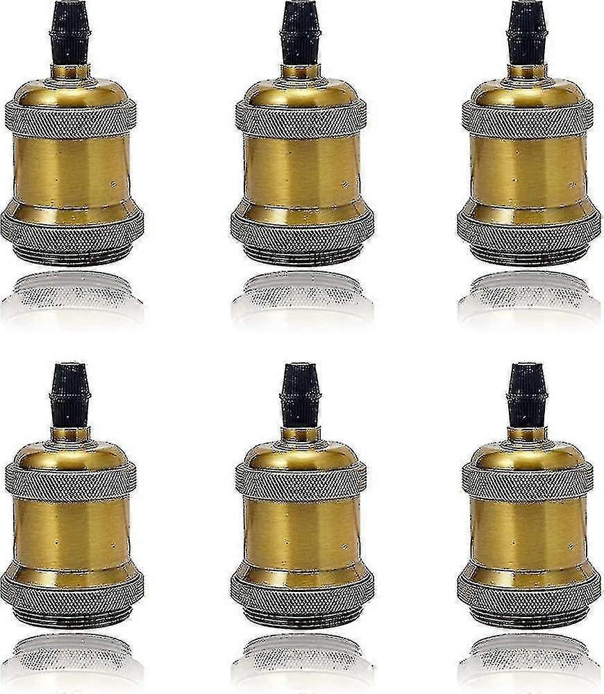 6 Pack E27 Vintage Light Bulb Solid Ceramic Socket Lamp Holder Retro Edison Screw Light Bulb Adapter Socket, Antique Brass