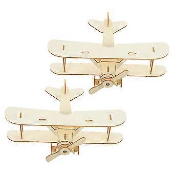 2pcs DIY Wooden Aeroplane Toy Set Kids Paintable Airplane Model Kit Educational Wood Craft Model for Child Handicraf  Creative Play Interactive Fun