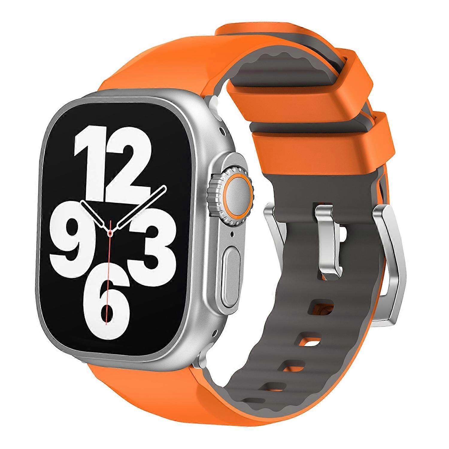 For Apple Watch SE 2023 44mm Two Color Silicone Sport Band Watch Replacement Arm Band Orange
