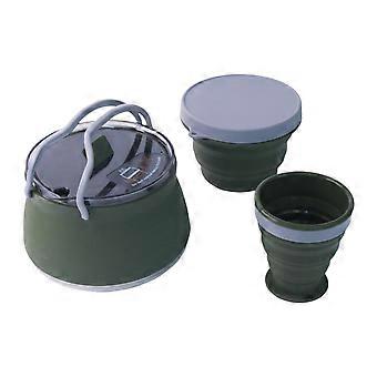 Camping Kettle Travel Tea Maker Collapsible Silicone Outdoor Coffee Pot for Hiking Fishing Green