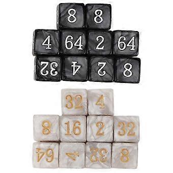 20 dados numerados de esquina cuadrada, múltiplos de 2, de plástico blanco perla y negro, para juegos de mesa, juegos de matemáticas y educación.