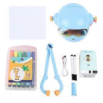 Kids Drawing Robot Interactive Educational Toy with 100 Drawing Cards 12 Color Pens for Preschool Boys and Girls Sky Blue