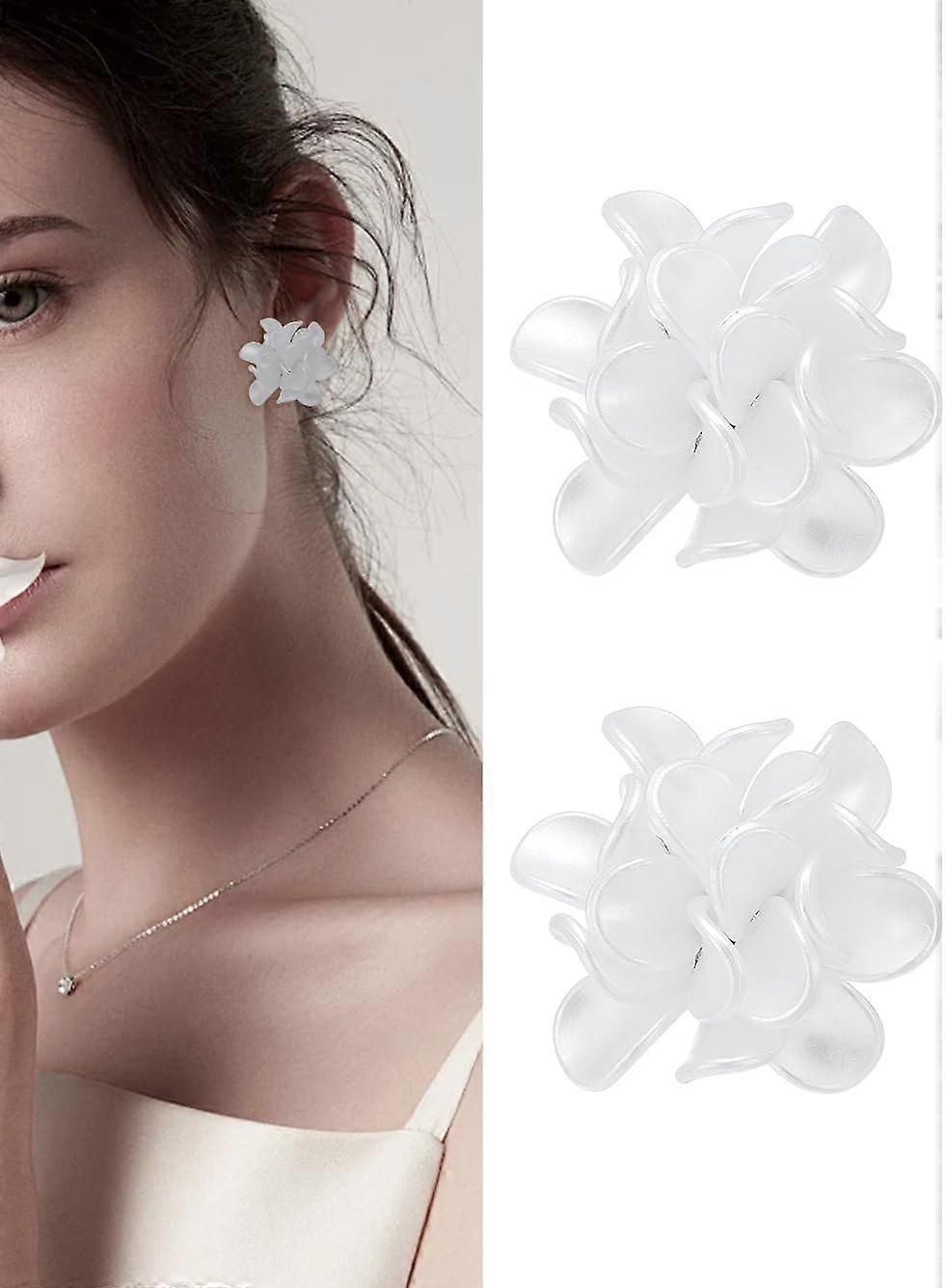 1Pair Flower Acrylic Stud Earrings White 27mm
