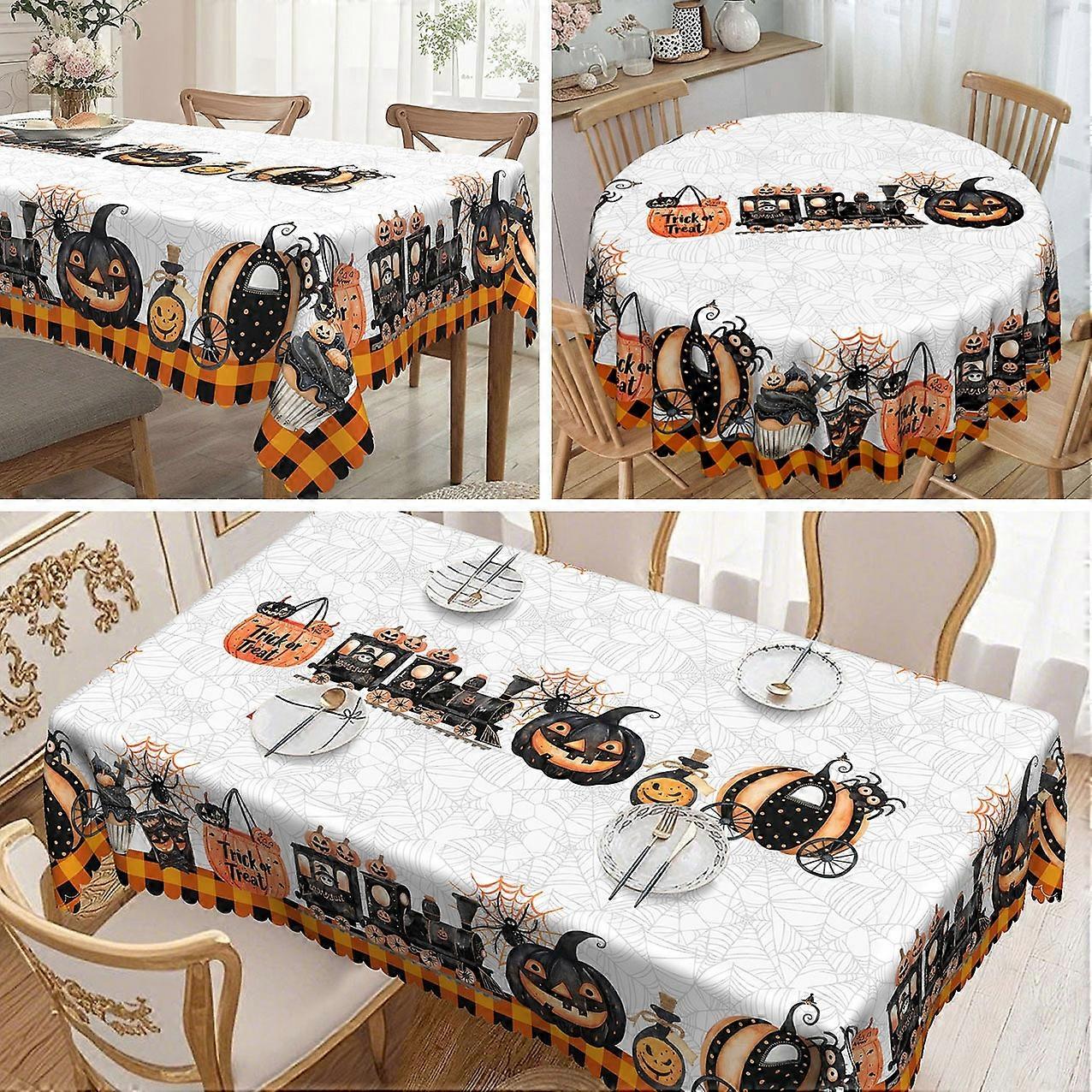Halloween Party Decoration Tablecloth, Rectangular Polyester with Cat, Pumpkin and Bat Pattern