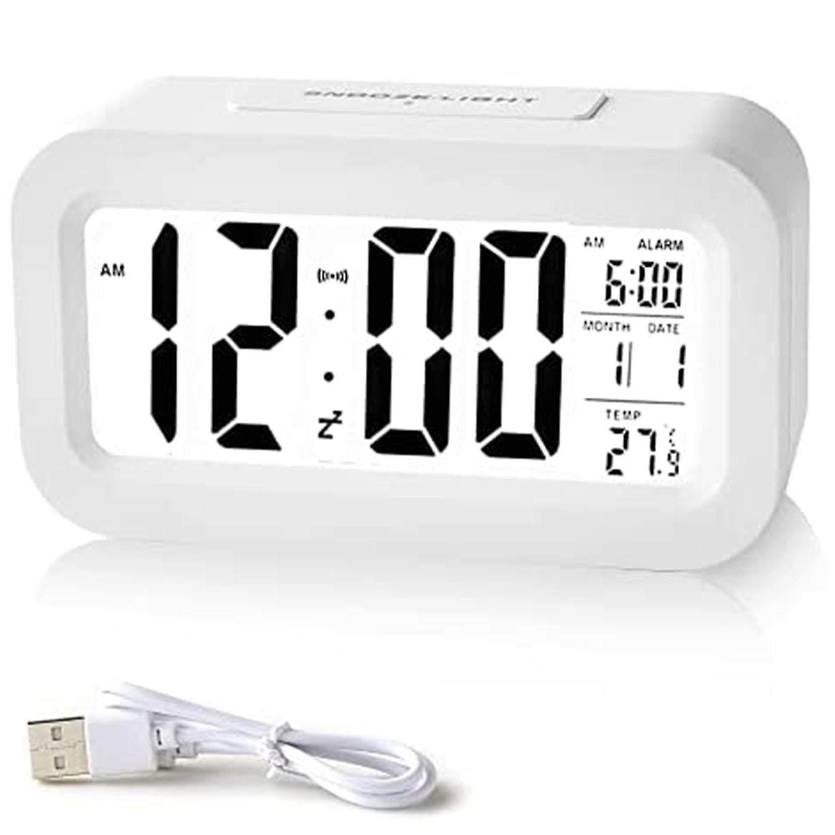 Digital Alarm Clock Rechargeable Digital Clock With Smart Light Sensor Date And Temperature Indicat