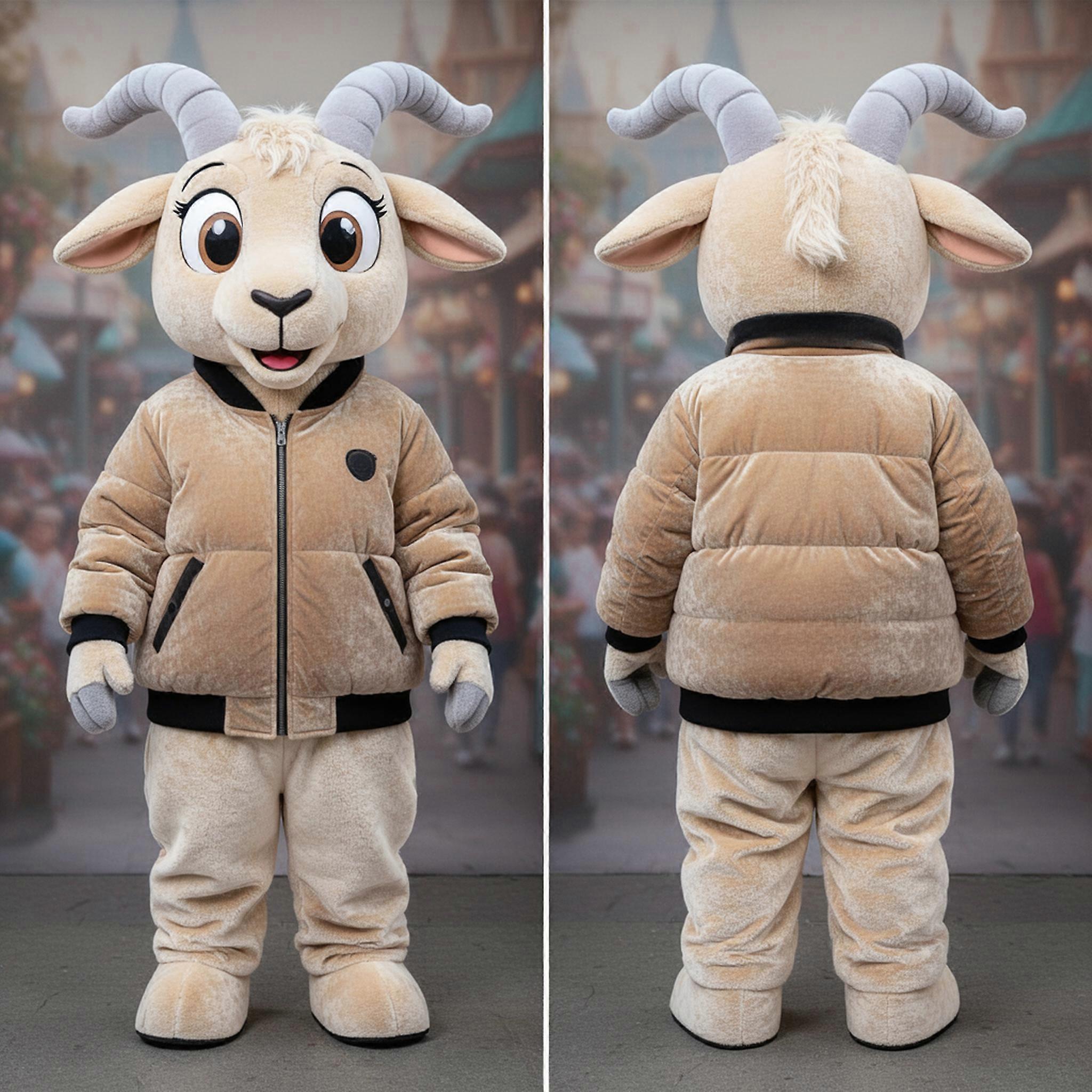MASTICOT Beige Fluffy Boer Goat Mascot
