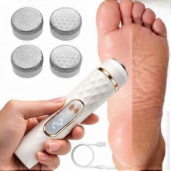Electric Foot File Callus Remover with 4 Replaceable Heads, Portable Pedicure Tool with 2 Adjustable Speeds, One-Button Control for Hard Skin