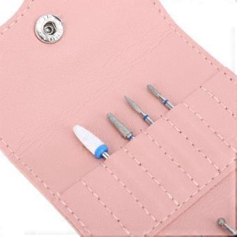 16 Holes PU Nail Drill Bits Storage Bag Dust Proof Water Resistant Nail Drill Bits Holder Container with 8pcs Nail Drill Bits Pink