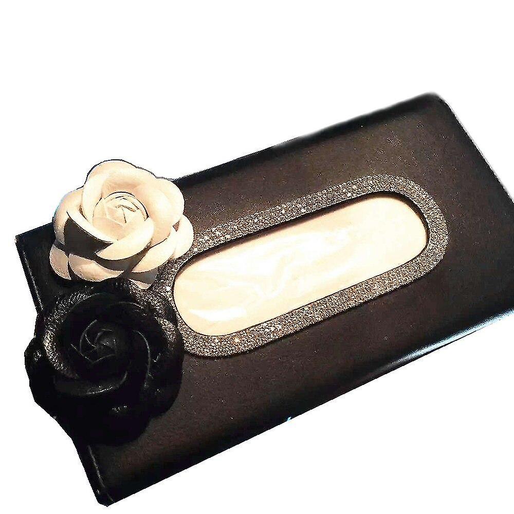 Camellia Flower Crystal Tissue Box Holder For Sun Visor Leather Hanging Auto Sunshade Paper Towel Co