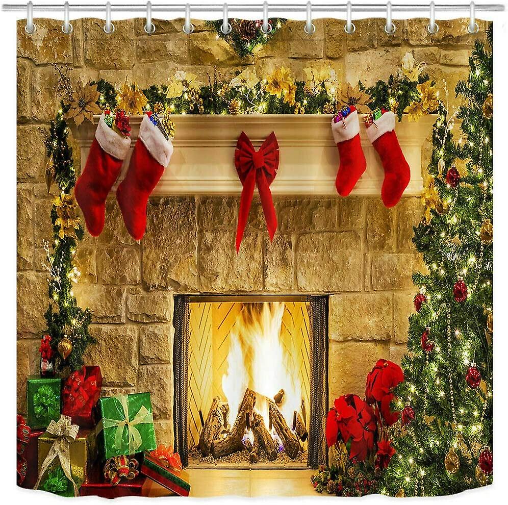 Christmas Tree Country  Shower Curtain,  Quick Dry Polyester 12 hooks